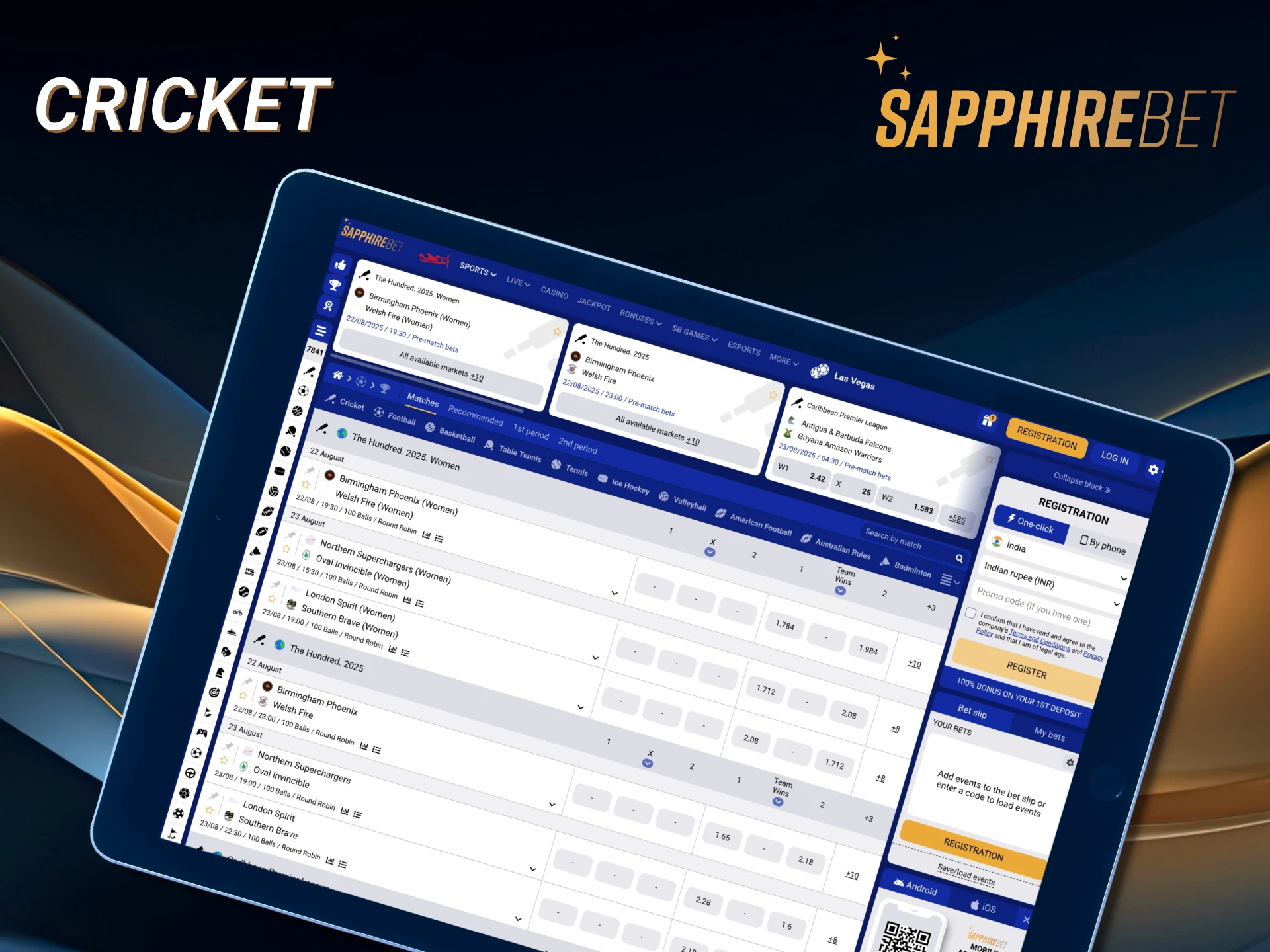 Place bets on cricket on Saphirebet.
